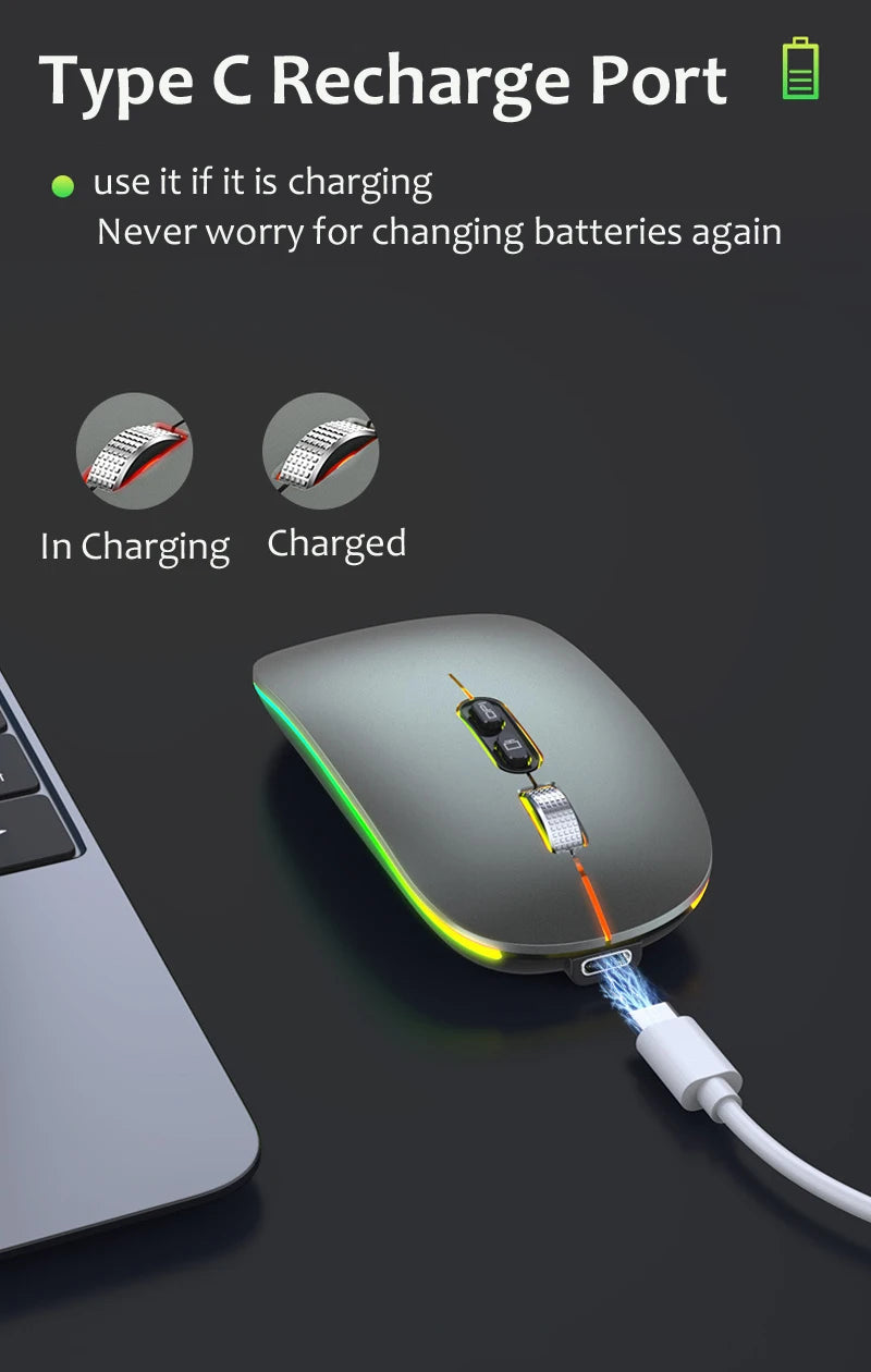 Dual Mode Bluetooth 2.4G Wireless Mouse One-Click Desktop Function Type-C Rechargeable Silent Backlight Mice for Laptop PC New