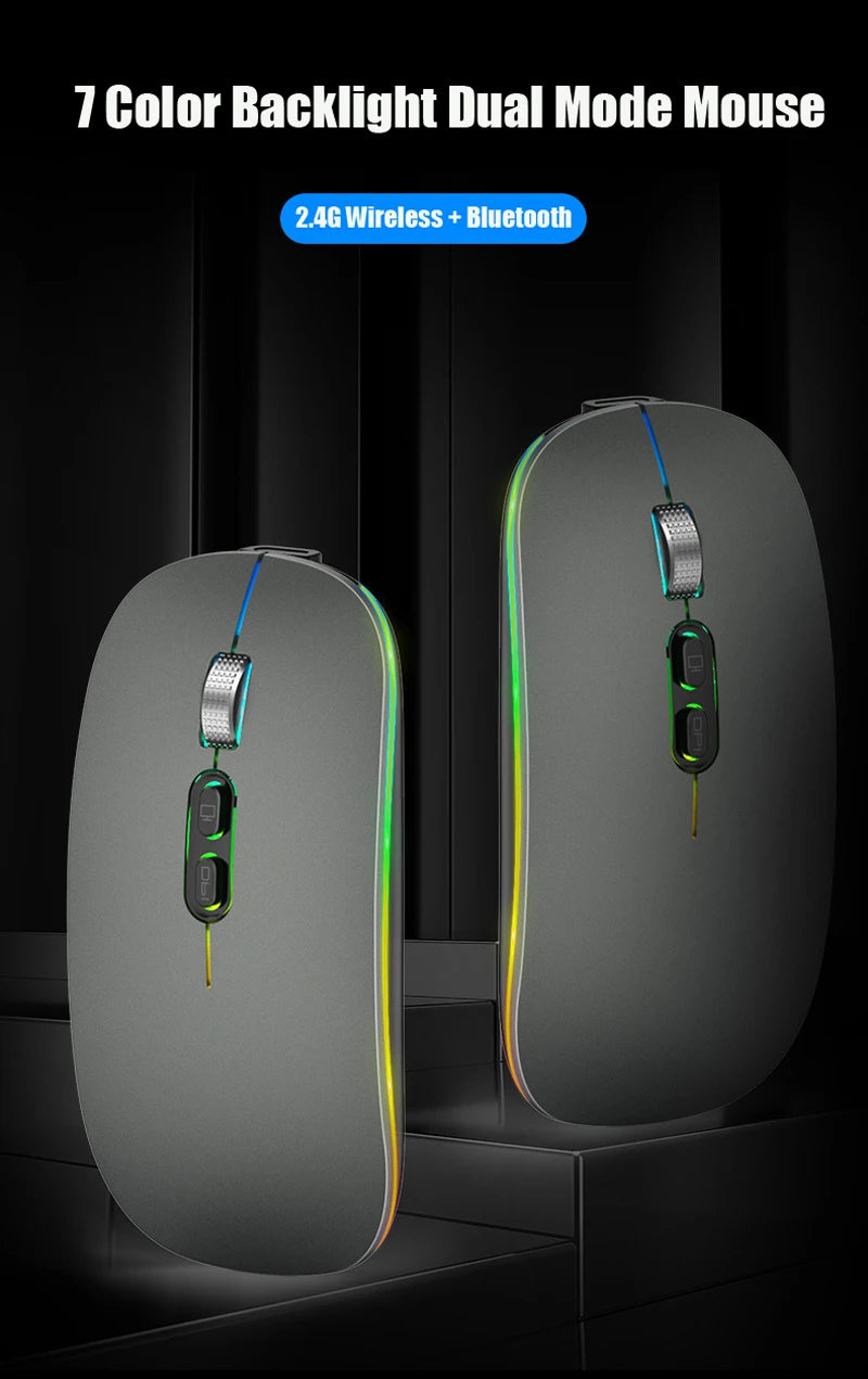 Dual Mode Bluetooth 2.4G Wireless Mouse One-Click Desktop Function Type-C Rechargeable Silent Backlight Mice for Laptop PC New