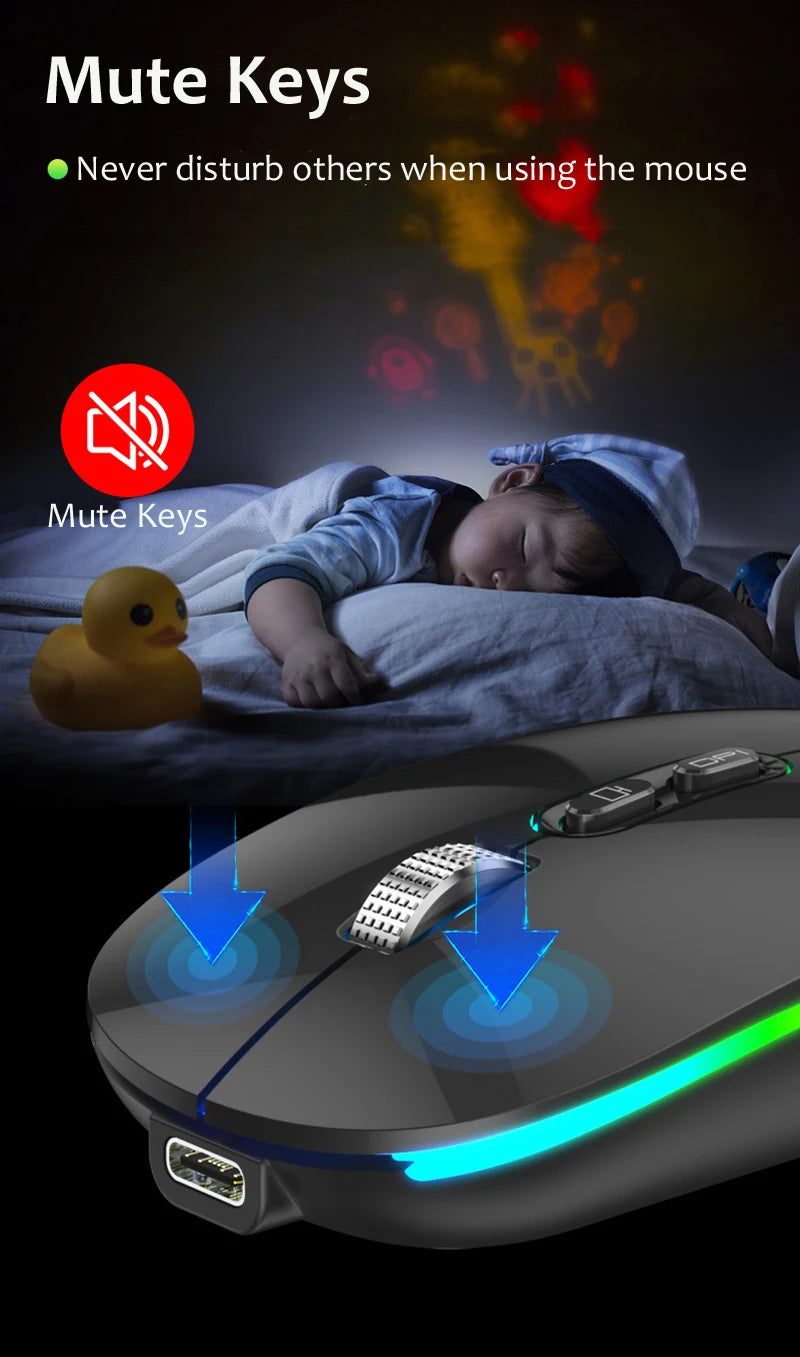 Dual Mode Bluetooth 2.4G Wireless Mouse One-Click Desktop Function Type-C Rechargeable Silent Backlight Mice for Laptop PC New